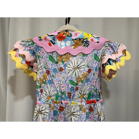 Celia B Olav Floral Scalloped Midi Dress Size XS NWT Rick Rack Trim Pockets - Picture 13 of 16